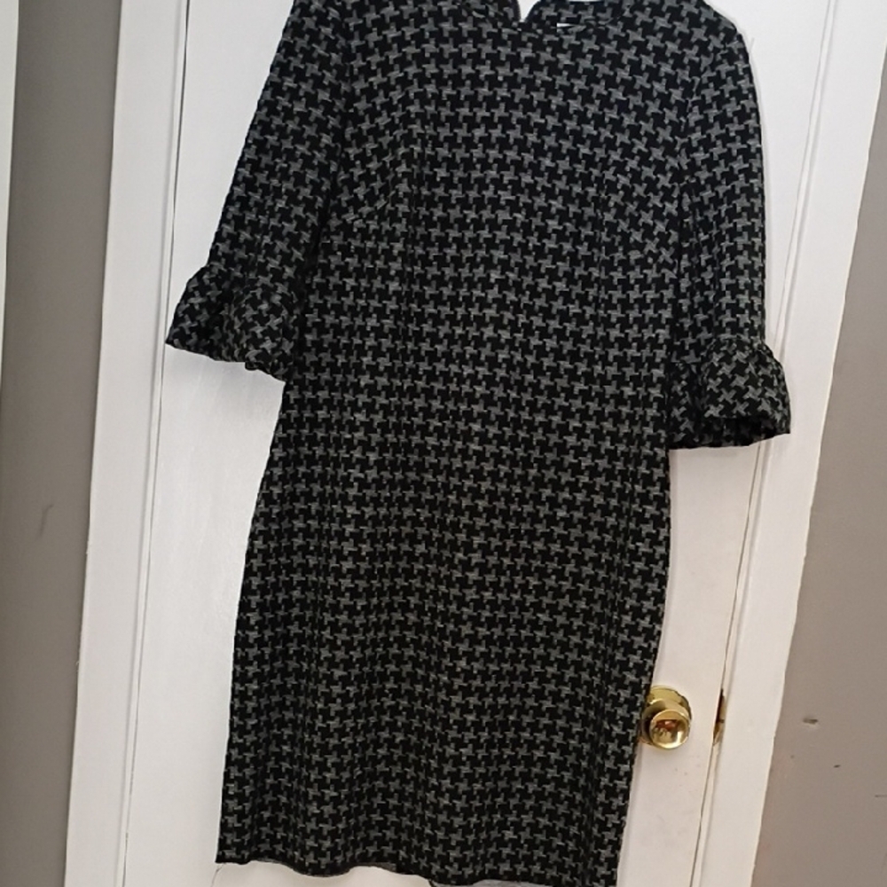 Calvin Klein Collection Black and Gray Long Sleeve Dress